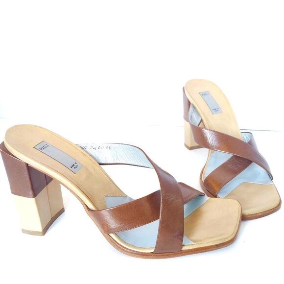MAGLI Bruno Cross Top Block Heel Sandals Brown - Picture 1 of 7